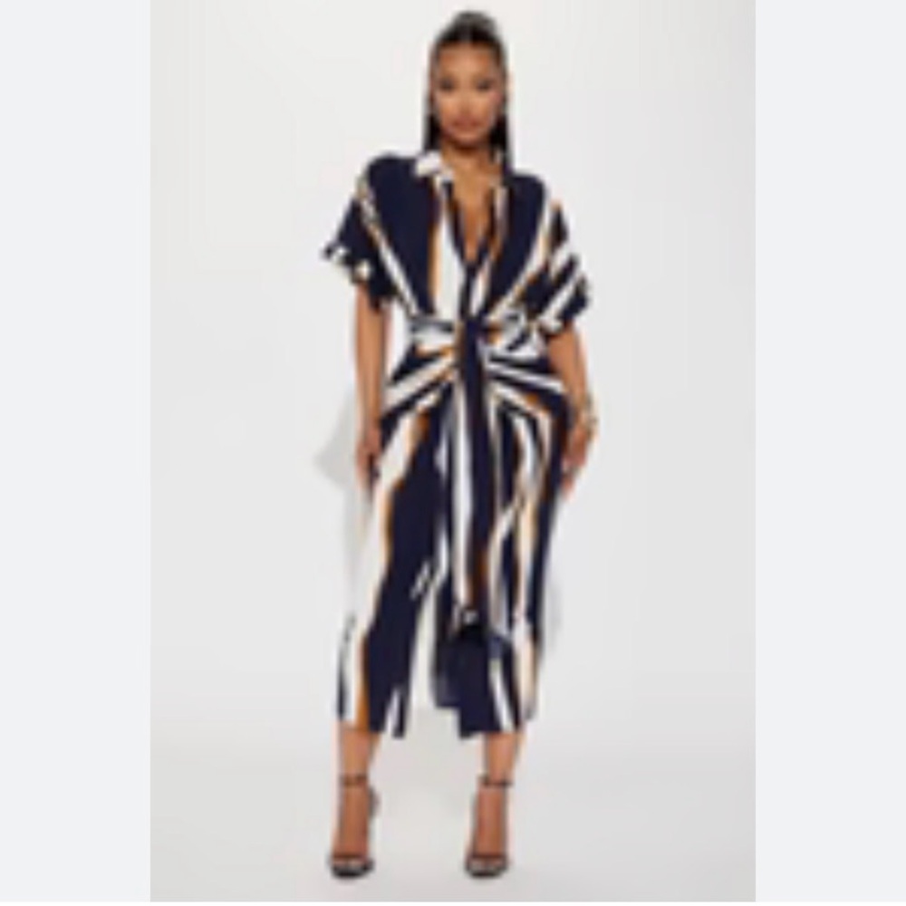 Fashion Nova Navy , White and Mustard Gold midi dress